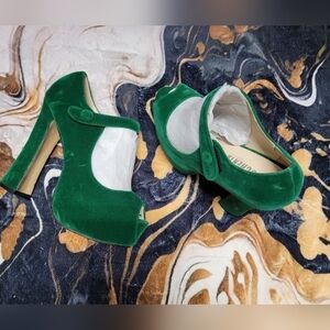 Emerald Velvet Peep-Toe Heels
